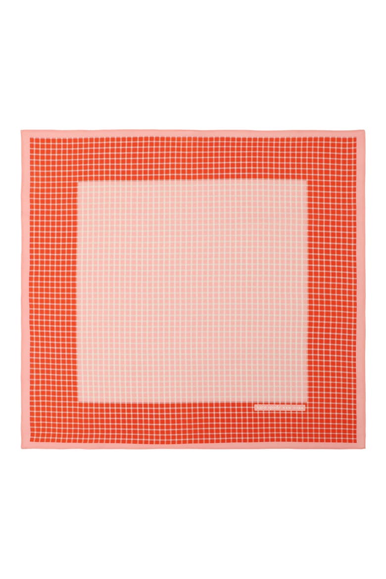 petite windowpane check square cotton & silk bandana, Alternate, color, RED/ PINK