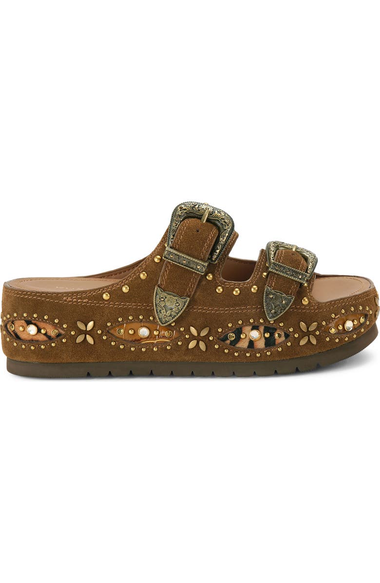 Kurt Geiger London <p>Western Buckle Leather Flatform Slide Sandal (Women)</p>, Main, color, Brown