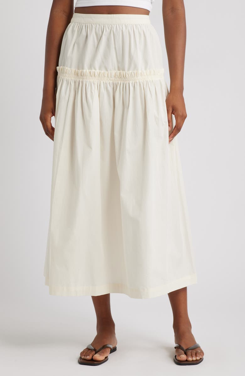 Topshop Ruffle Seam Poplin Maxi Skirt, Main, color, Ivory