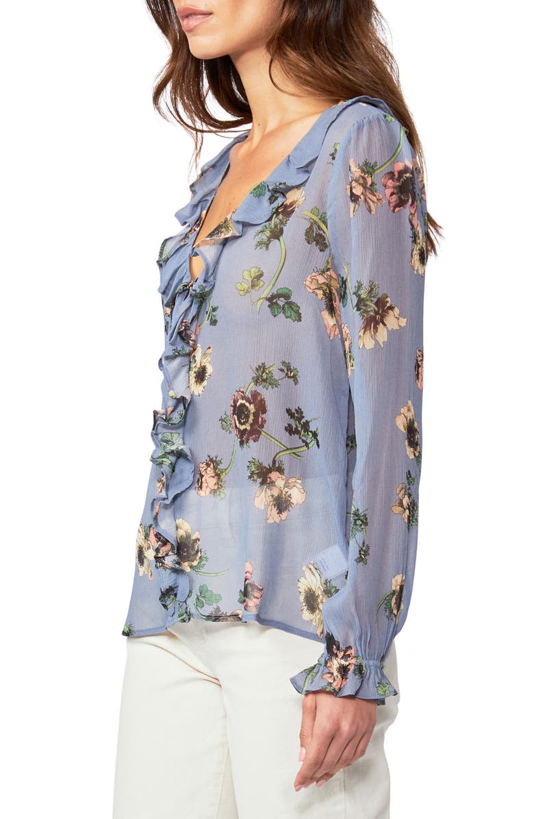 PAIGE Karin Floral Sheer Silk Blouse, Alternate, color, Flint Blue Multi