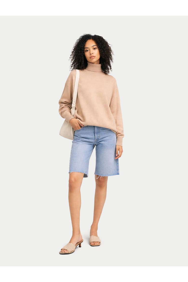 Women T-Neck Cashmere Sweater, Alternate, color, beige