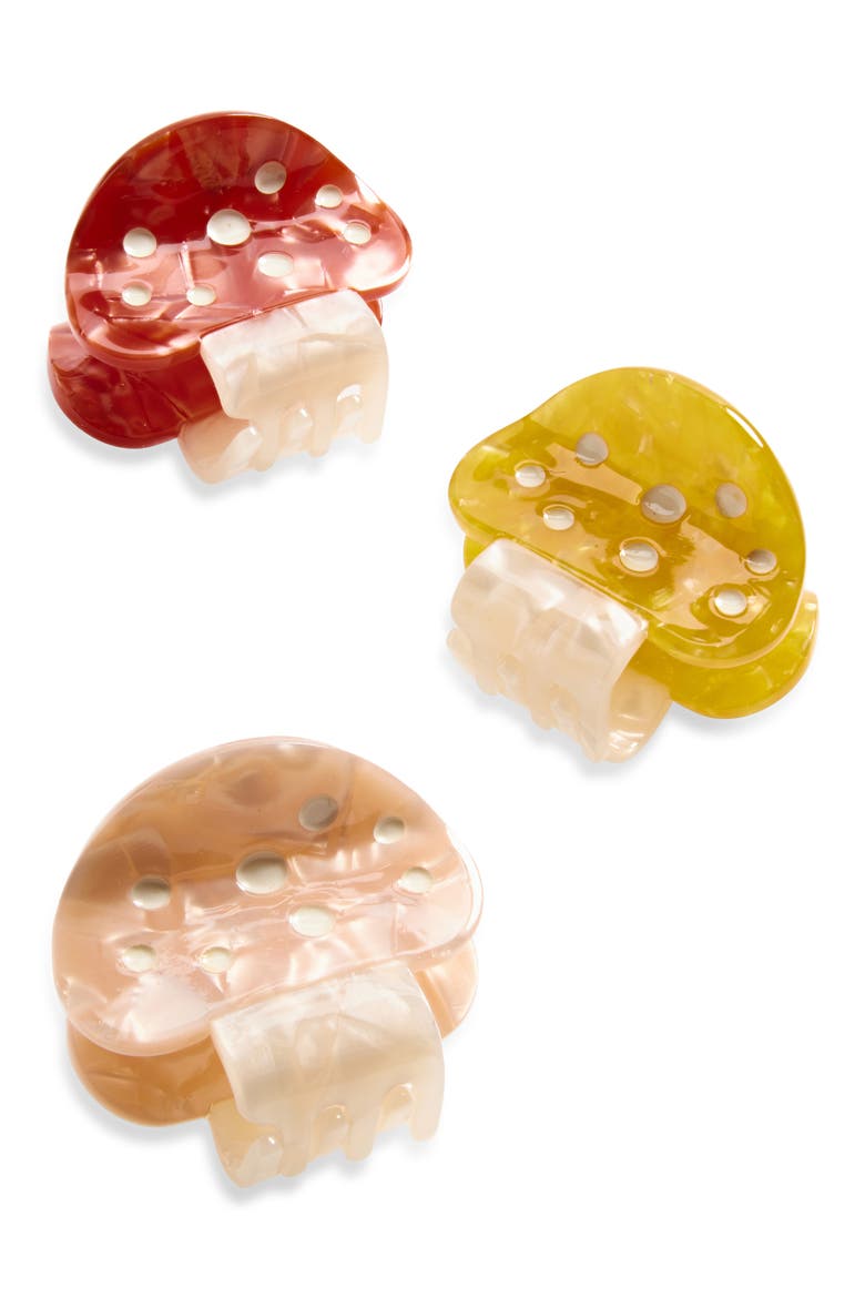 Kids' Set of 2 Mushroom Jaw Clips, Main, color, BEIGE MULTI