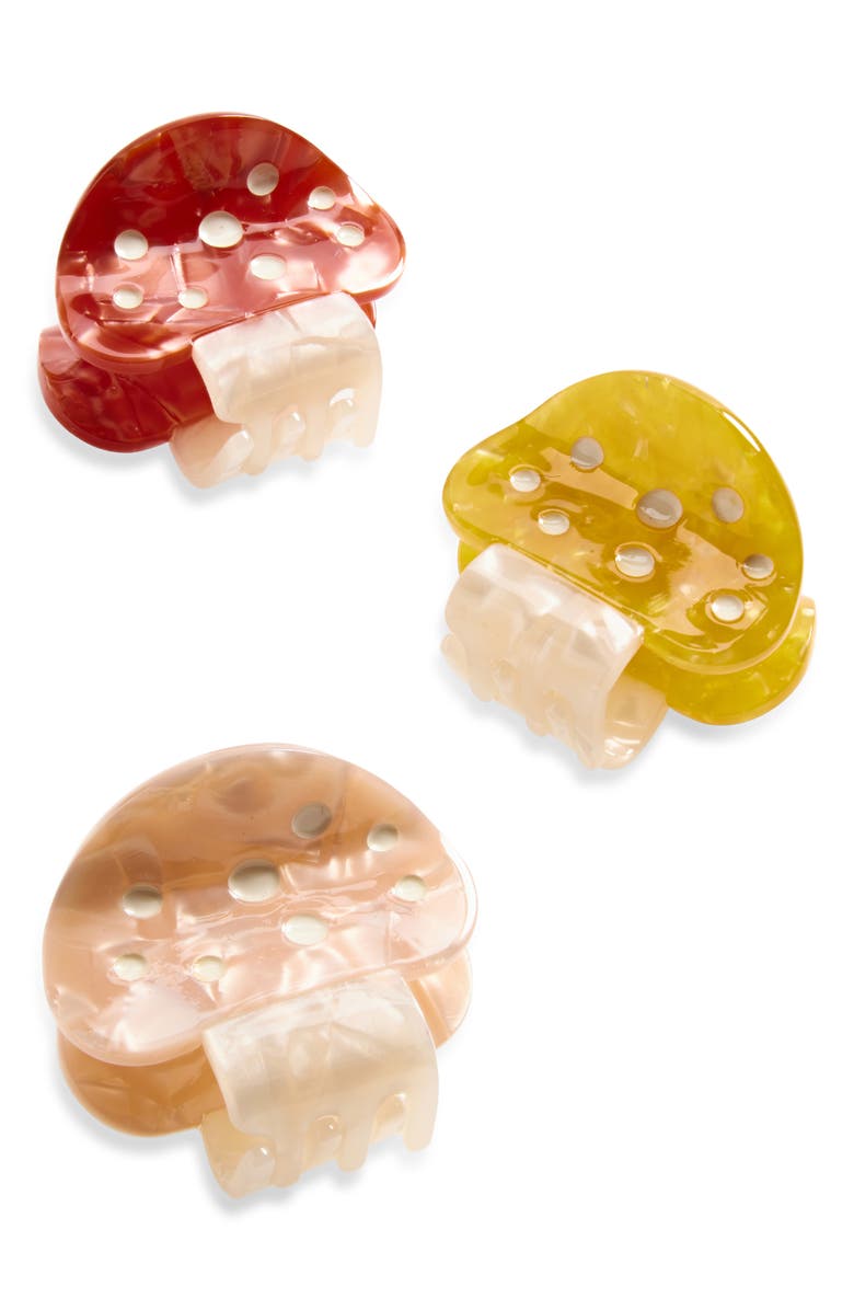Cara Kids' Set of 2 Mushroom Jaw Clips, Main, color, Beige Multi