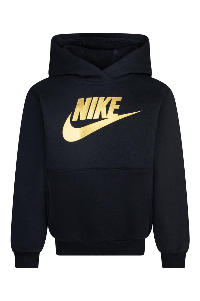 Kids' Sportswear Club Fleece Hoodie, Main, color, BLACK/ METALLIC GOLD