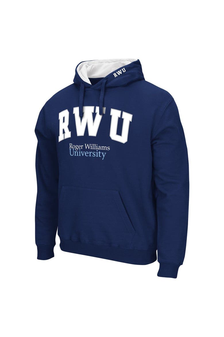 Men's Colosseum Navy RWU Hawks Arch & Logo 3.0 Pullover Hoodie, Alternate, color, Navy