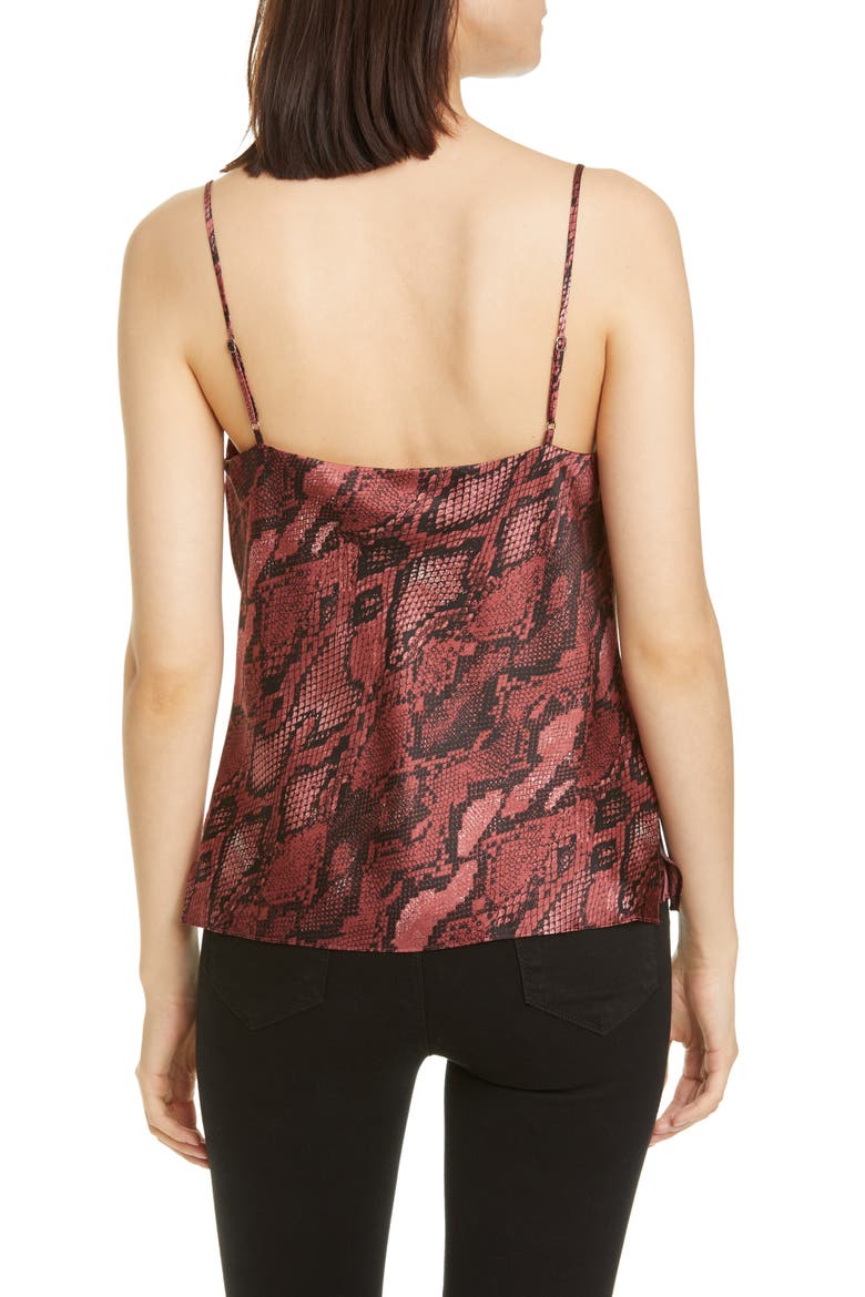 Kay Cowl Neck Python Print Silk Tank, Alternate, color, GARNET/ BLACK