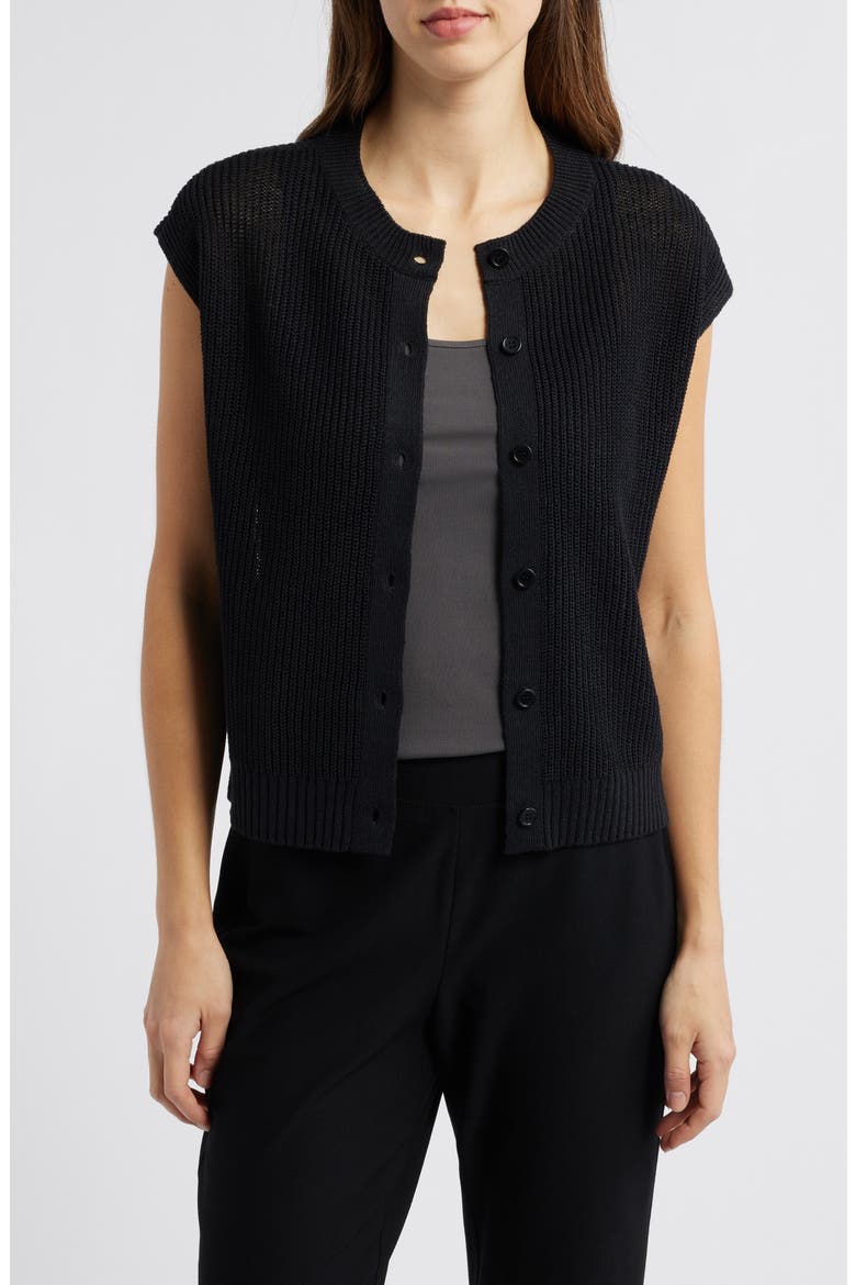 Organic Linen & Organic Cotton Sweater Vest, Alternate, color, BLACK