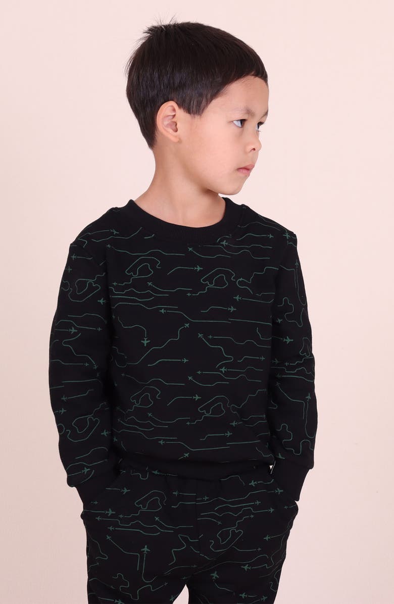 TINY TRIBE Kids' Inflight Print Cotton Sweatshirt, Alternate, color, Black