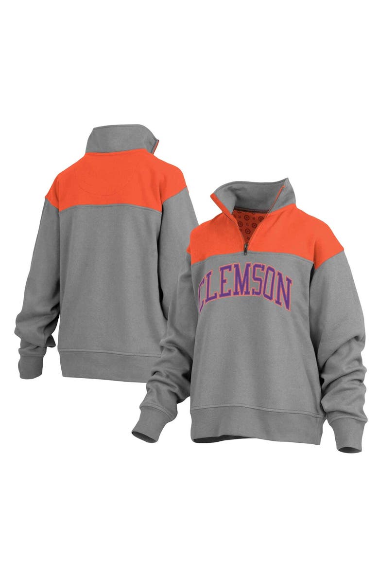 PRESSBOX Women's Pressbox Gray Clemson Tigers Avon Fleece Quarter-Zip Jacket, Main, color, Gray