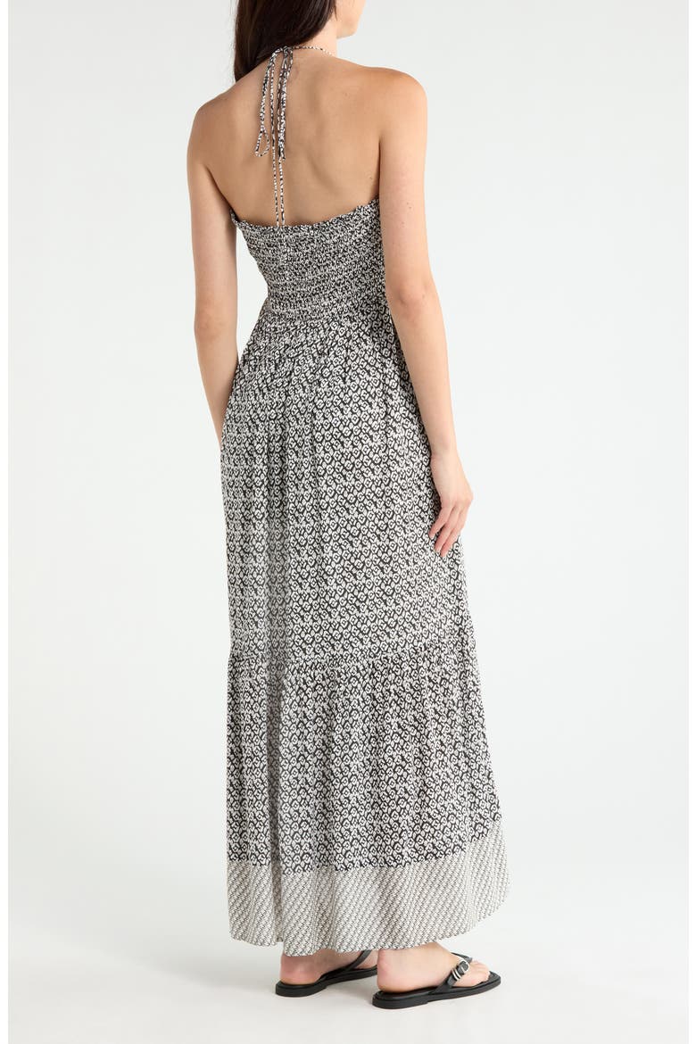 Strapless Border Print Tiered Maxi Dress, Alternate, color, BLACK ZINA