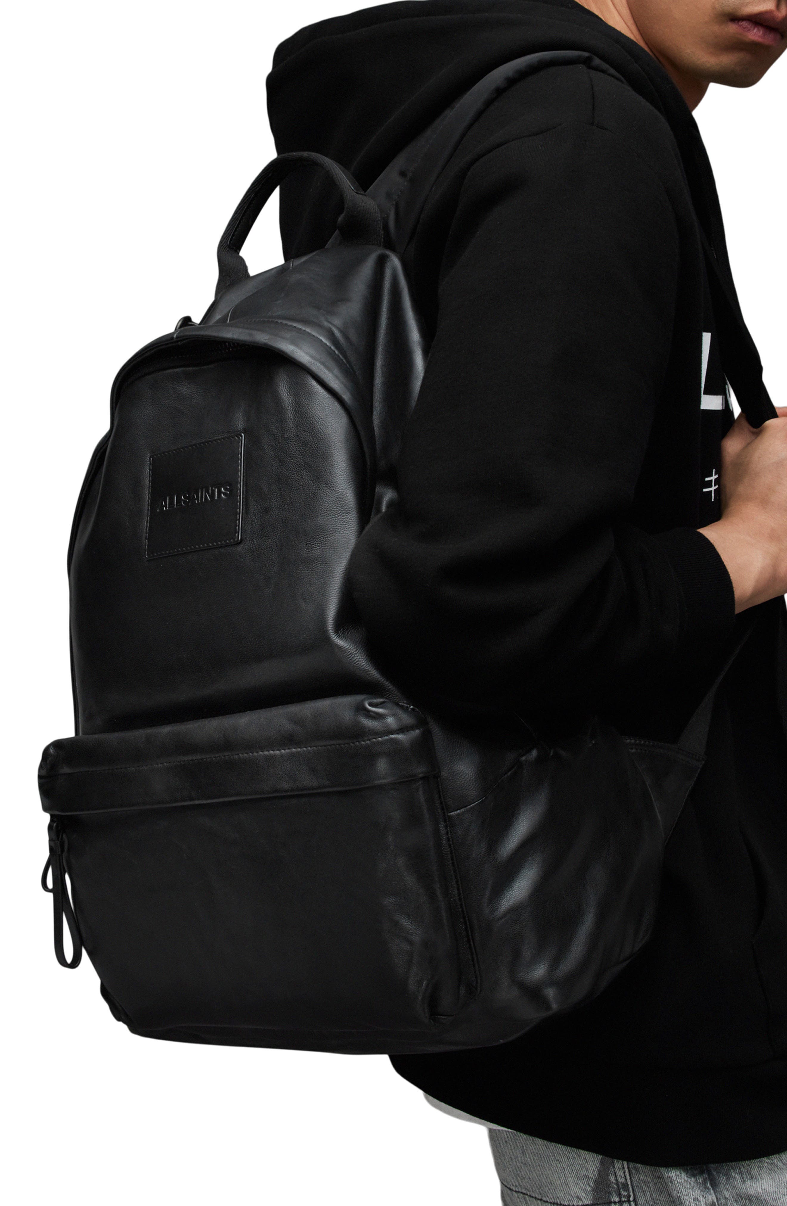 AllSaints Carabiner Leather Backpack, Alternate, color, 