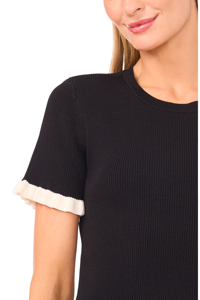 Ruffle Short Sleeve Sweater, Alternate, color, RICH BLACK