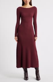 Open Edit Long Sleeve Rib Maxi Dress