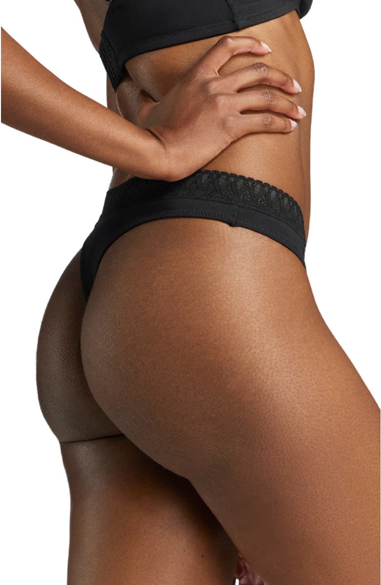 Siella Organic Cotton Lace Thong, Alternate, color, Black
