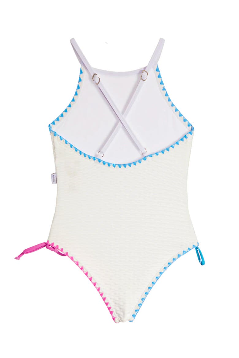 Embroidered Trim One Piece Swimsuit, Alternate, color, White