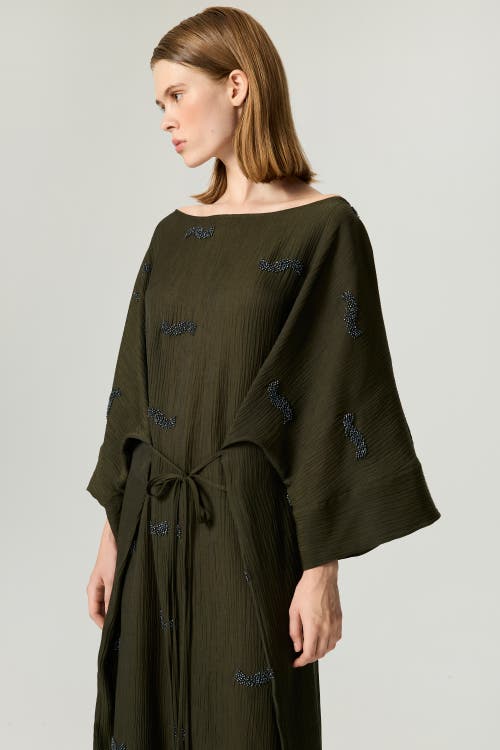 Nocturne Embroidered Crinkle-knit Kimono Maxi Dress In Brown