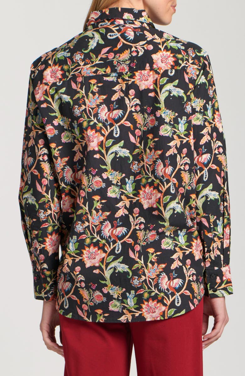 APNY Boyfriend Poplin Button-Up Shirt, Alternate, color, Black/ Green Farm Multi