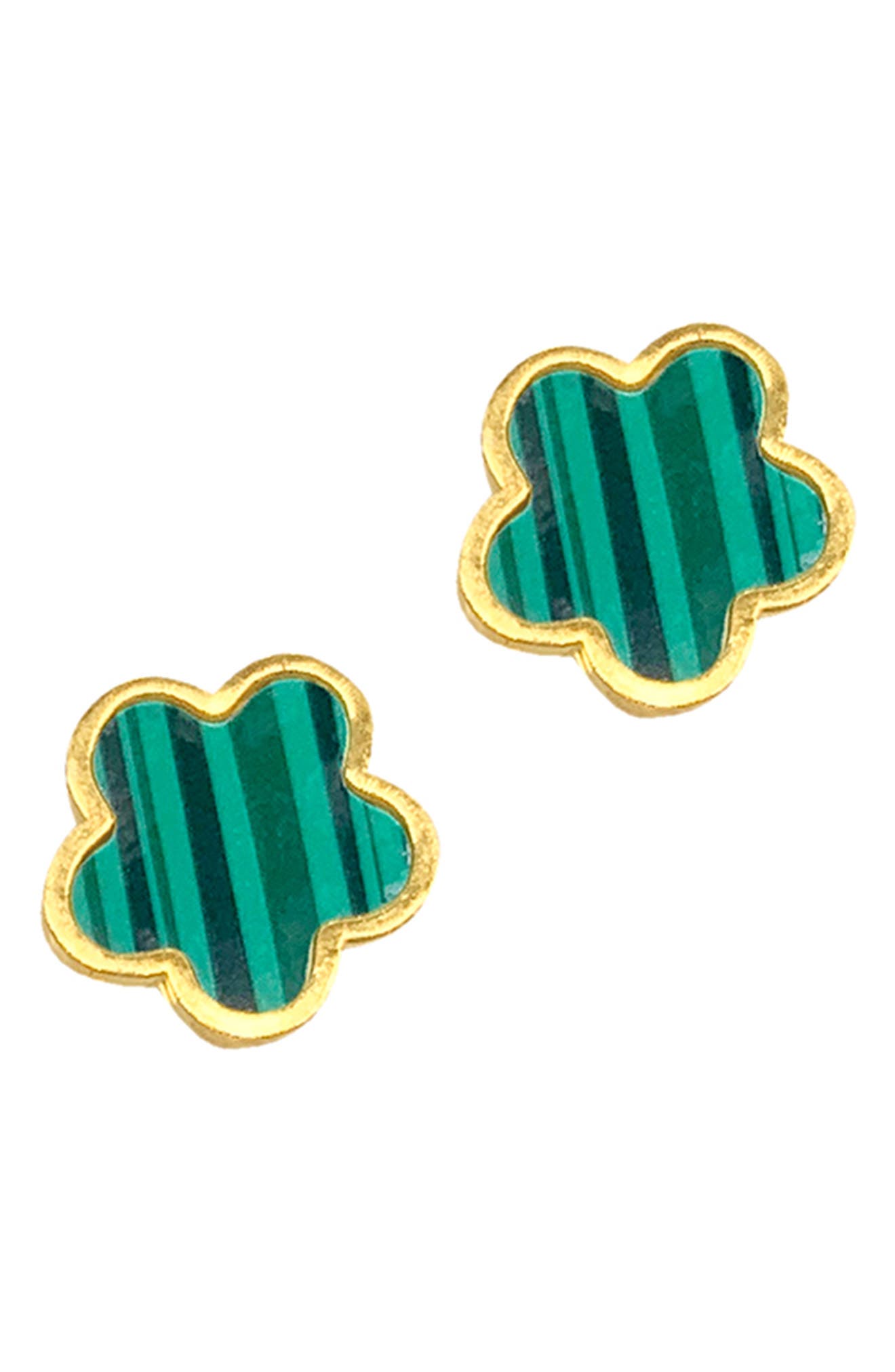 14K Gold Plated Clover Stud Earrings