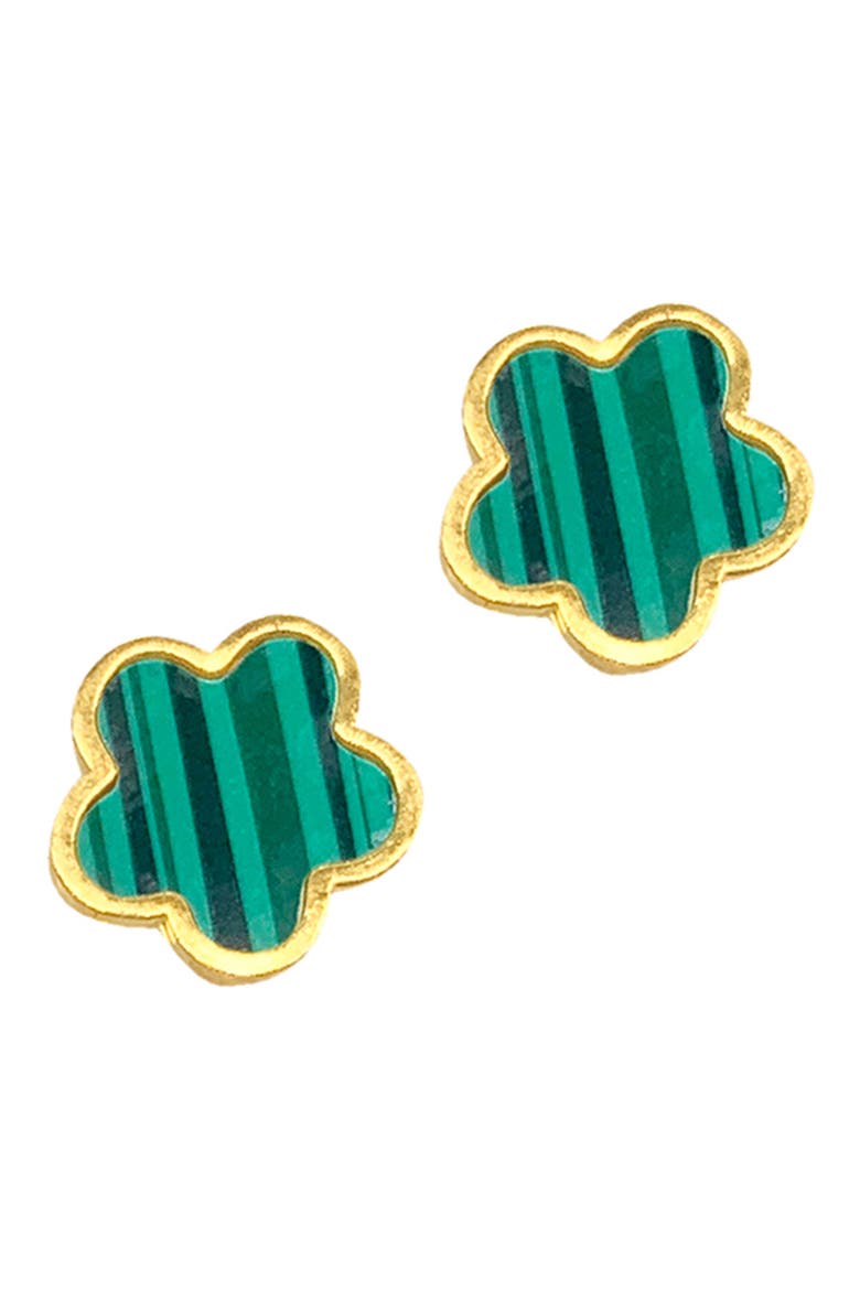 14K Gold Plated Clover Stud Earrings, Main, color, GREEN