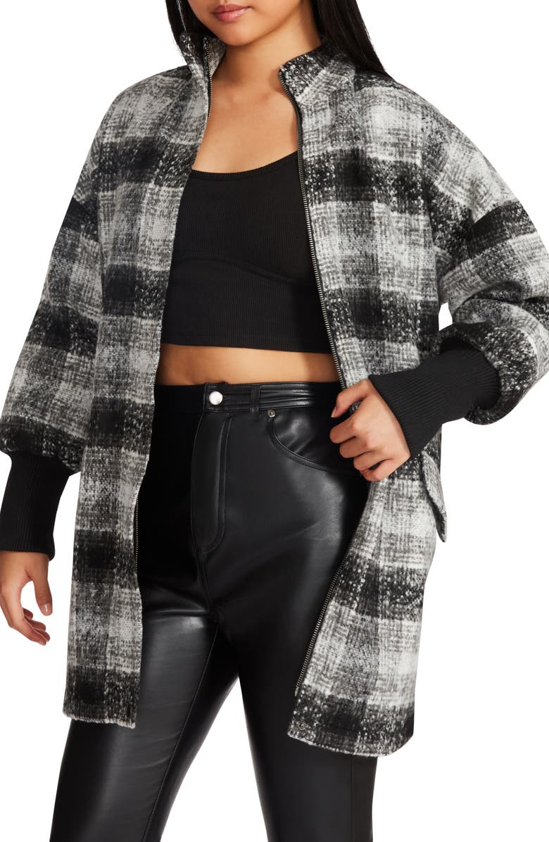 Steve Madden Plaid Times Longline Jacket, Alternate, color, 