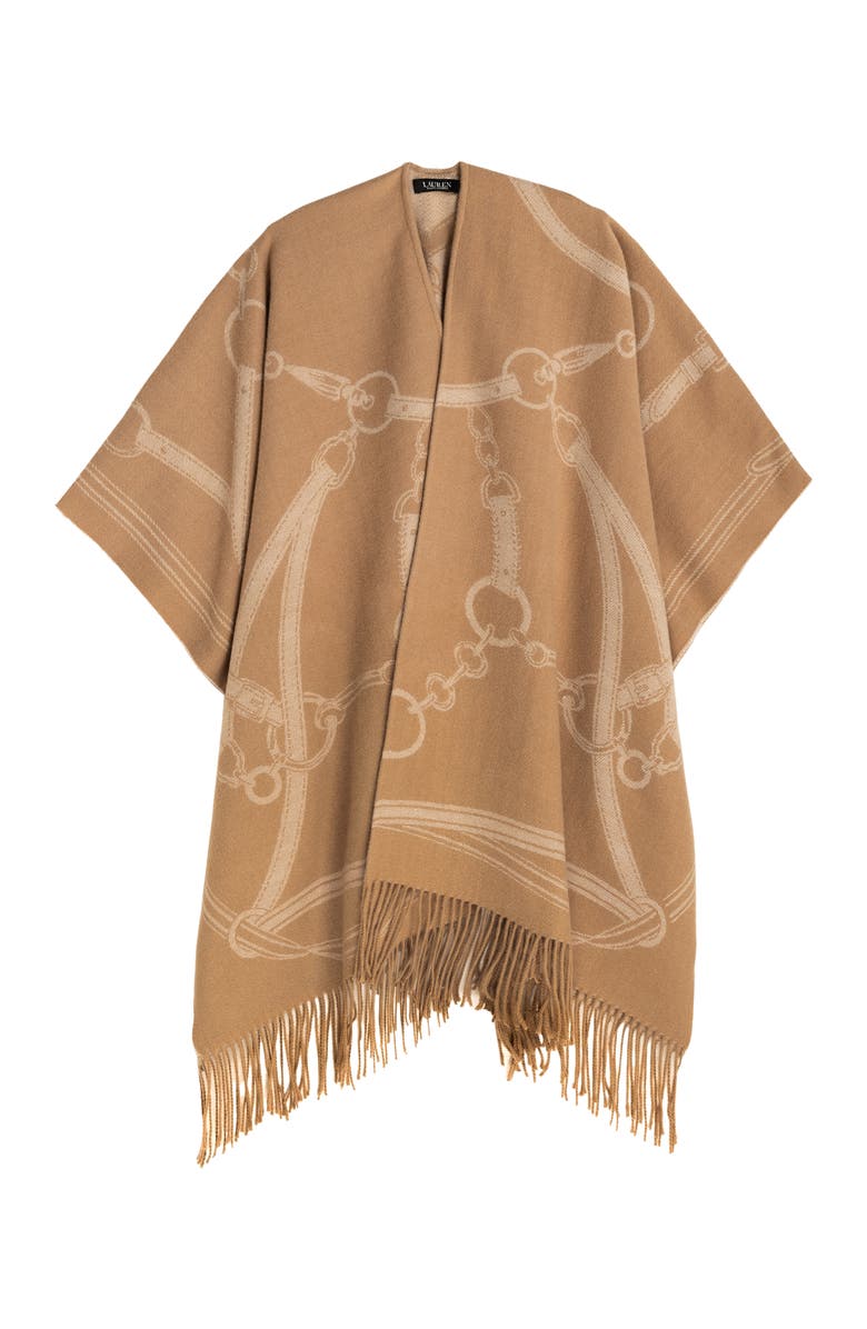 Lauren Ralph Lauren Equestrian Jacquard Oversized Ruana, Main, color, Camel/Cream