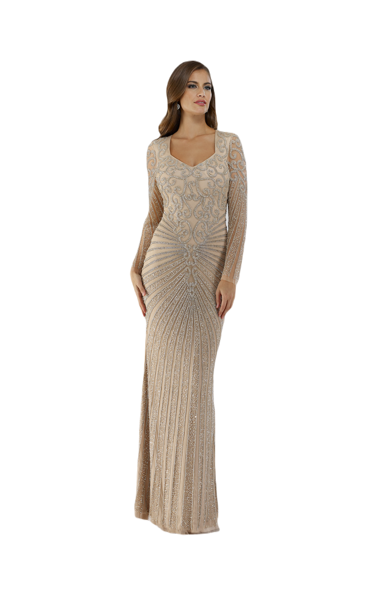 LARA New York V Neck Beaded Long Sleeve Dress, Alternate, color, Nude