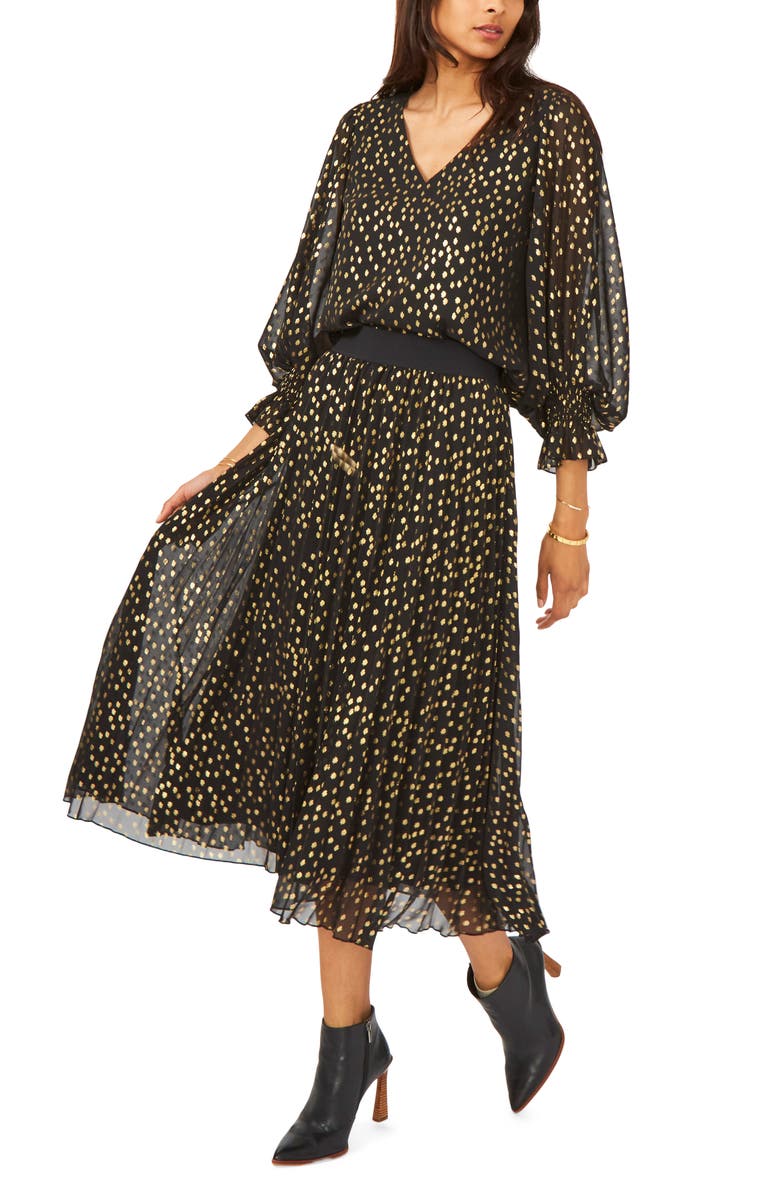 Vince Camuto Smocked Cuff Foil Dot Blouse, Alternate, color,