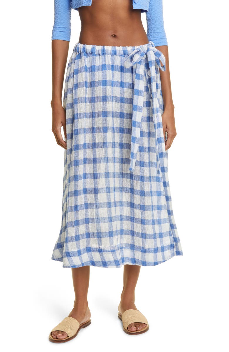 Lisa Marie Fernandez Farrah Check Linen Blend Circle Skirt, Main, color,