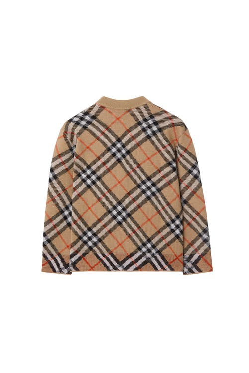 Burberry Childrens Check Wool Cardigan In Sand
