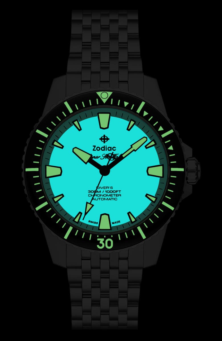 Zodiac Pro-Diver Automatic Stainless Steel Watch, 42mm, Alternate, color, Silver