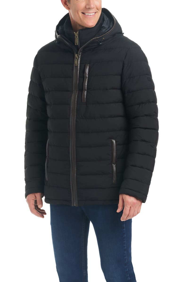 Vince Camuto Quilted Water Resistant Hooded Puffer Jacket with Faux Shearling Lined Bib, Alternate, color,