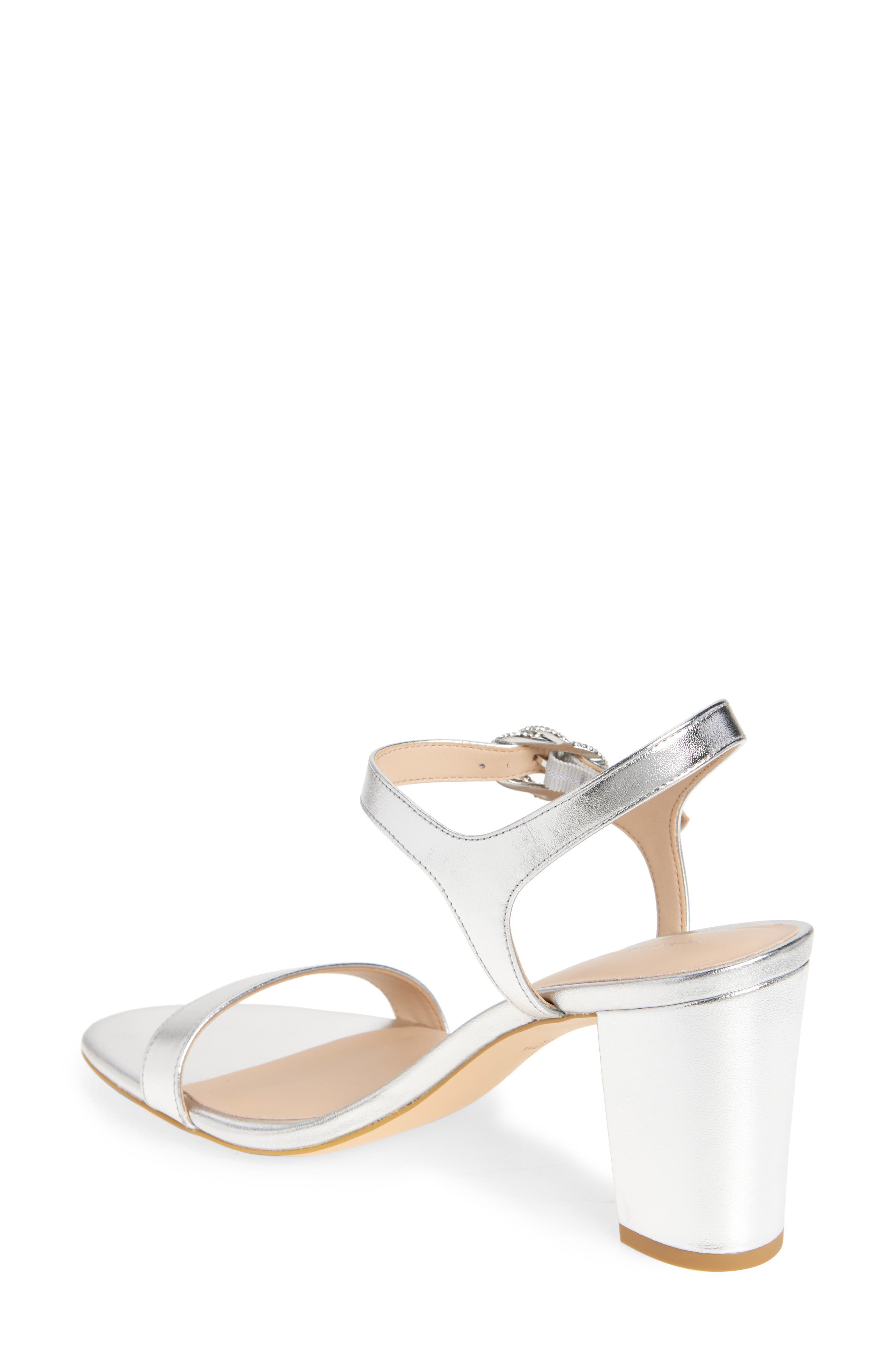 Stuart Weitzman Crystal Buckle 75 Block Heel Sandal, Alternate, color, 
