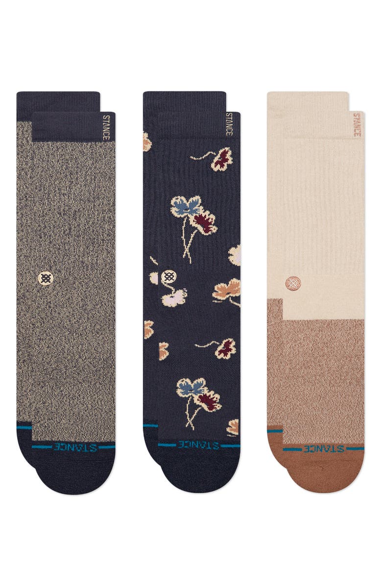 Stance Botanical Bliss 3-Pack Assorted Crew Socks, Main, color, Navy