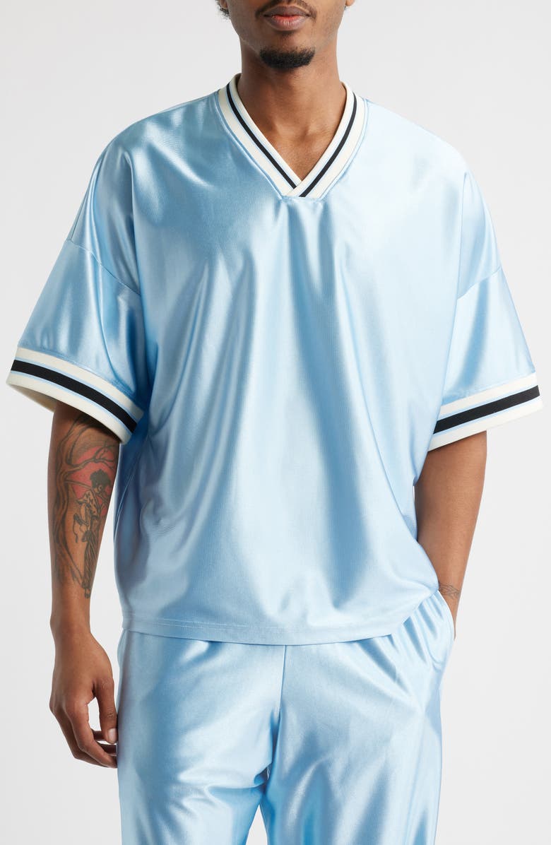 Elwood Varsity Satin V-Neck T-Shirt, Main, color, 
