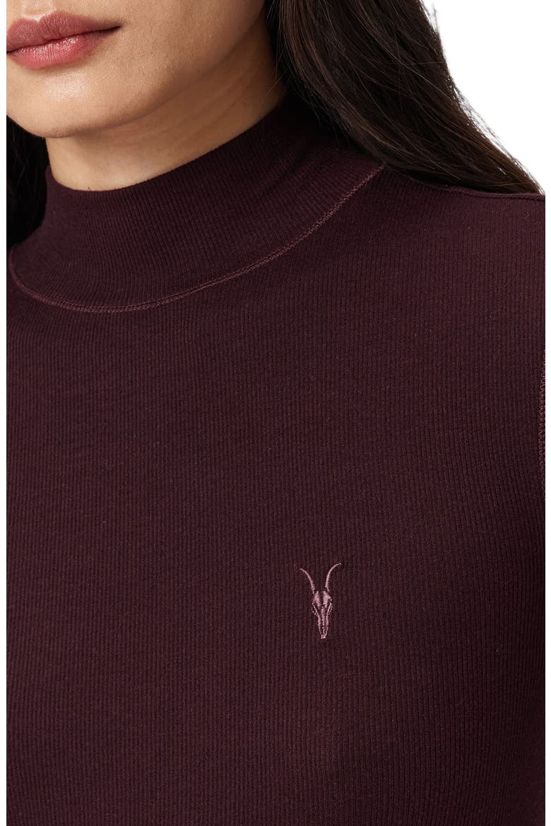 Rina Mock Neck Long Sleeve Rib Top, Alternate, color, OXBLOOD RED