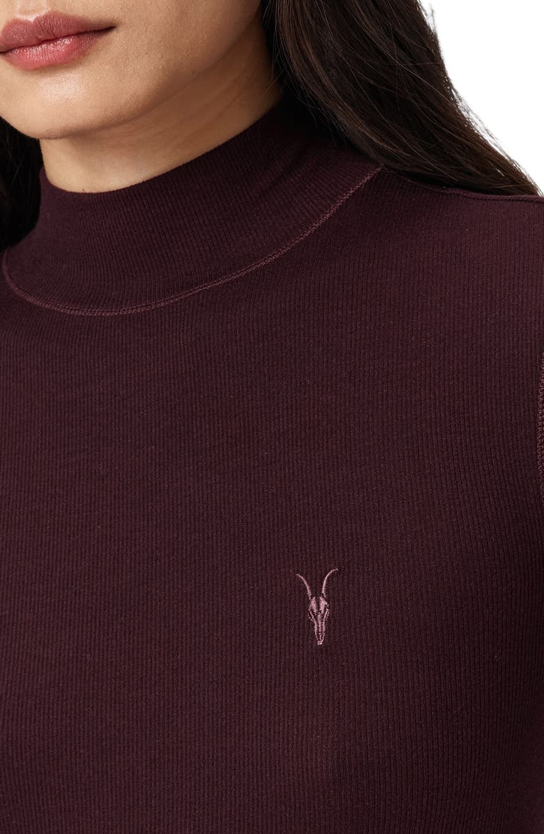 AllSaints Rina Mock Neck Long Sleeve Rib Top, Alternate, color, Oxblood Red