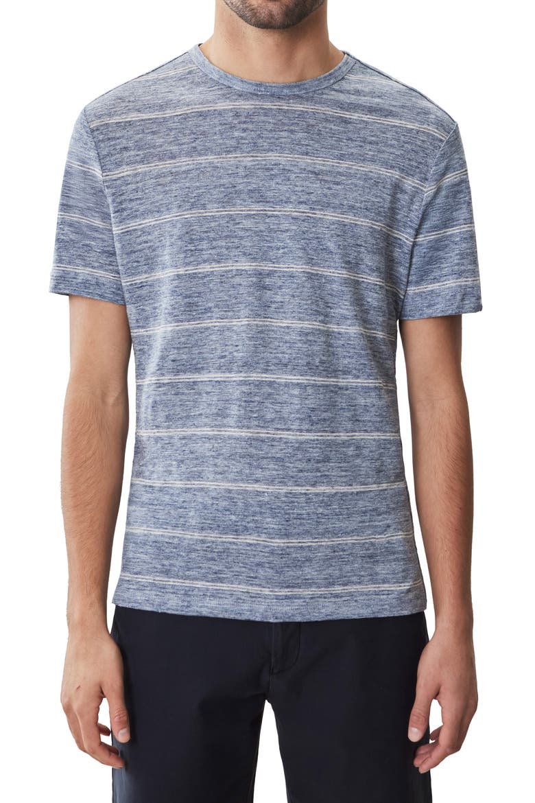 Folsom Short Sleeve Stripe Linen Blend T-Shirt, Main, color, BLUE