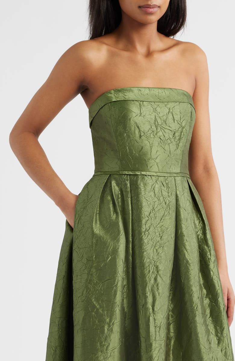 Tahari ASL Crushed Taffeta Strapless Gown, Alternate, color, Desert Olive