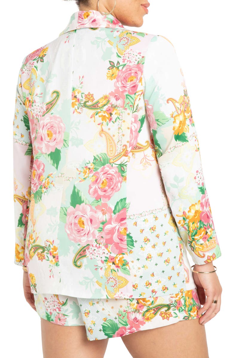 ELOQUII Floral Print Satin Blazer, Alternate, color, 