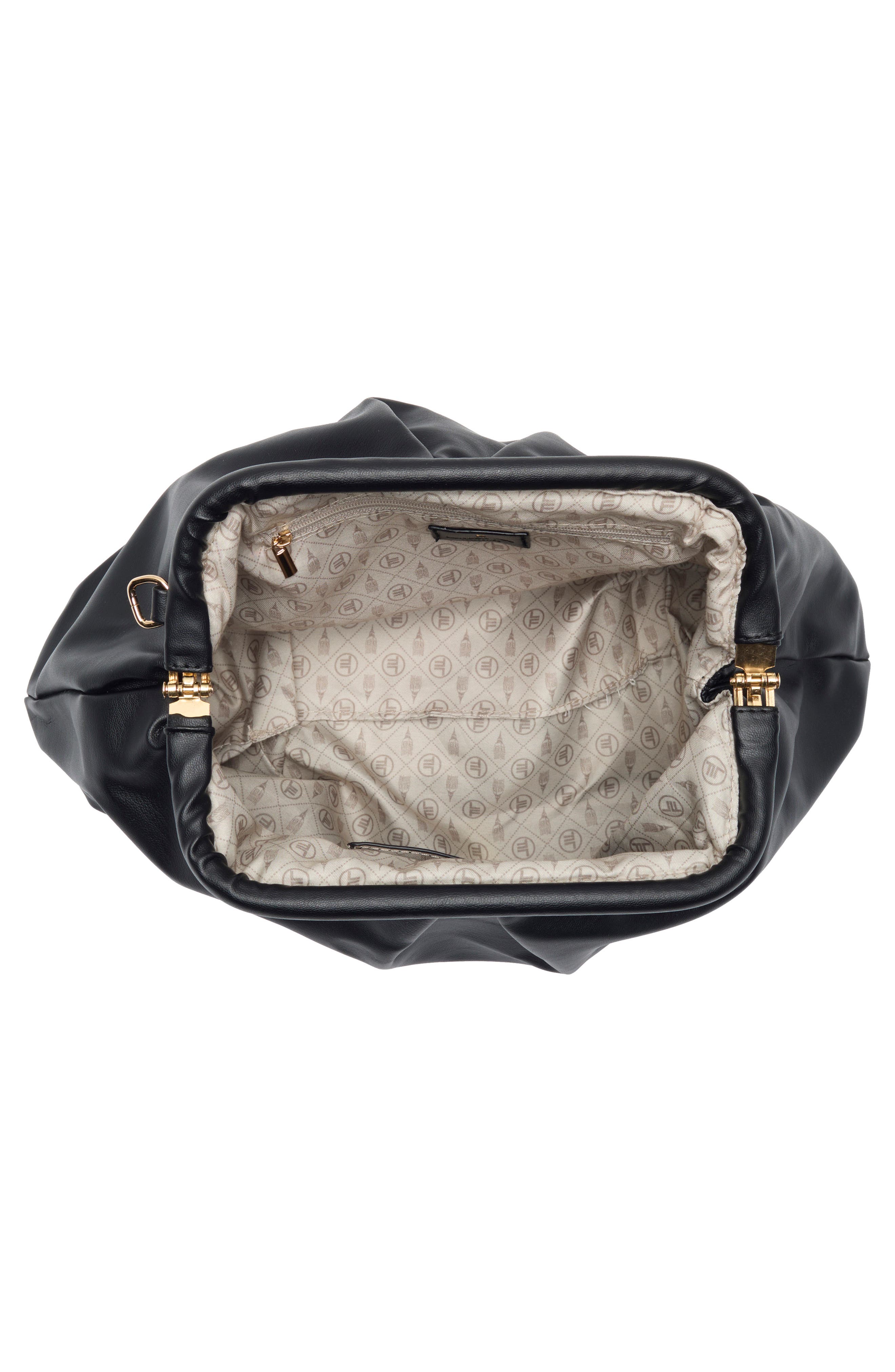 Faux Leather Kiss Lock Frame Clutch, Alternate, color, BLACK