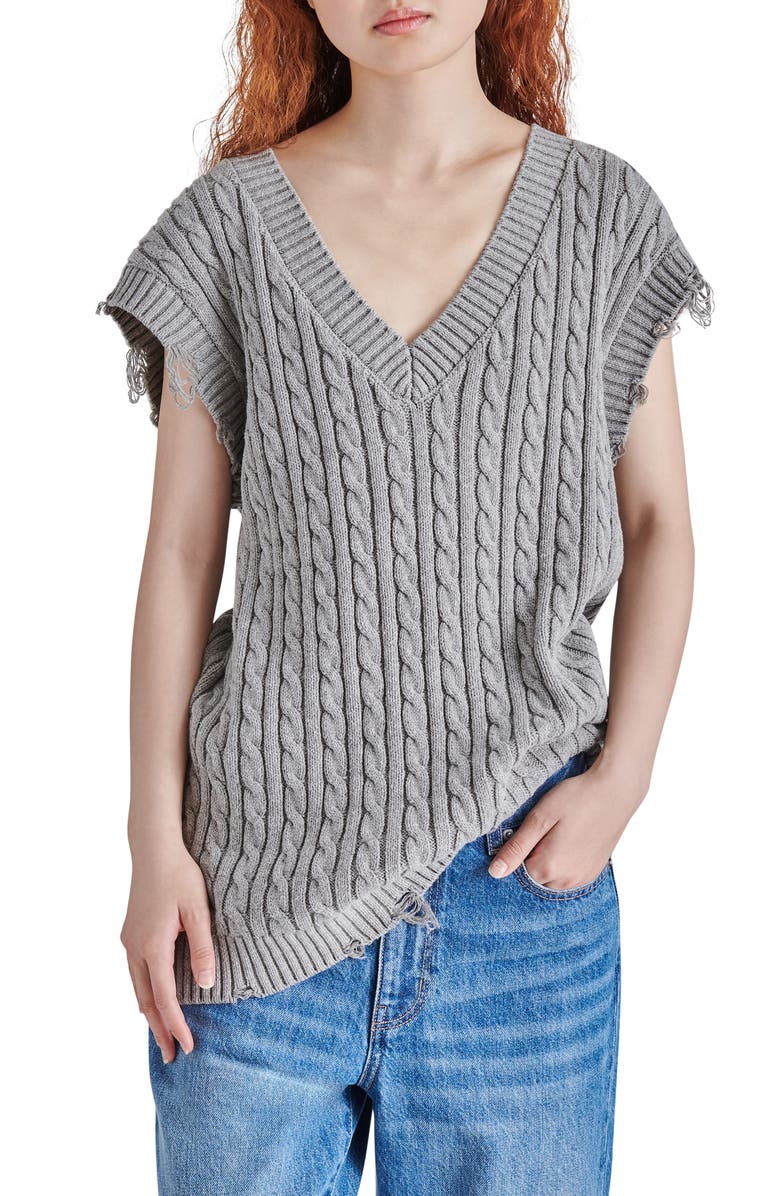 Steve Madden Aiden Cable Knit Sweater Vest, Main, color, Heather Grey