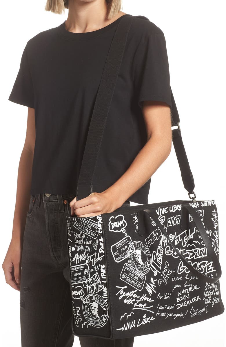 Golden Goose California East/West Graffiti Print Canvas Shopper Tote, Alternate, color,