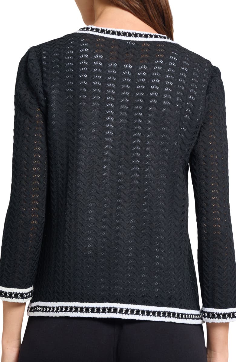 Misook Heritage Chain Trim Pointelle Knit Jacket, Alternate, color, Black/White