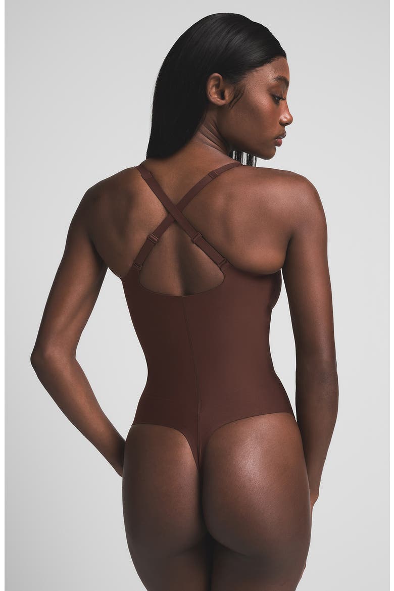 Body Core Sculpt Plunge Bodysuit, Alternate, color, COCOA