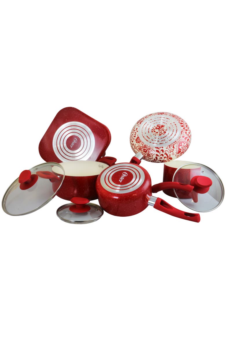 Oster Cocina Cocina San Jacinto Aluminum Cookware Set Speckled Finish, Set of 9, Alternate, color, Red