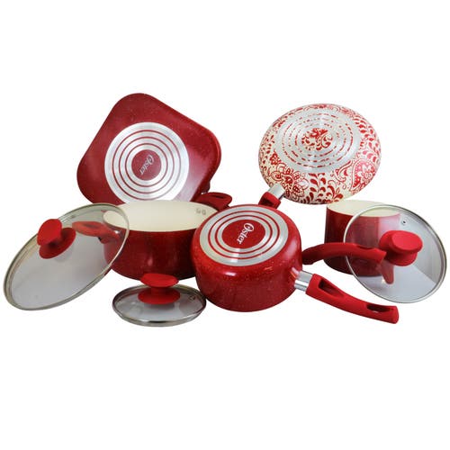 Oster Cocina Cocina San Jacinto Aluminum Cookware Set Speckled Finish, Set Of 9 In Red