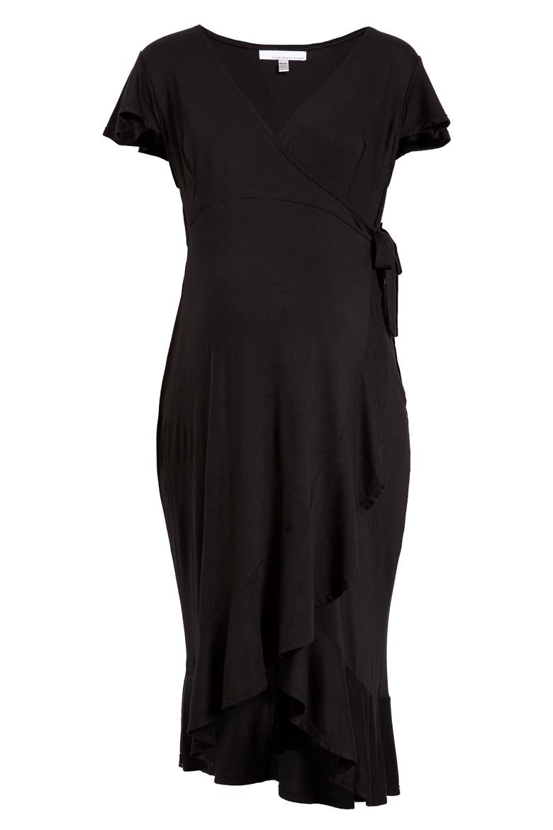 Flutter Sleeve Wrap Maternity Dress, Main, color, BLACK