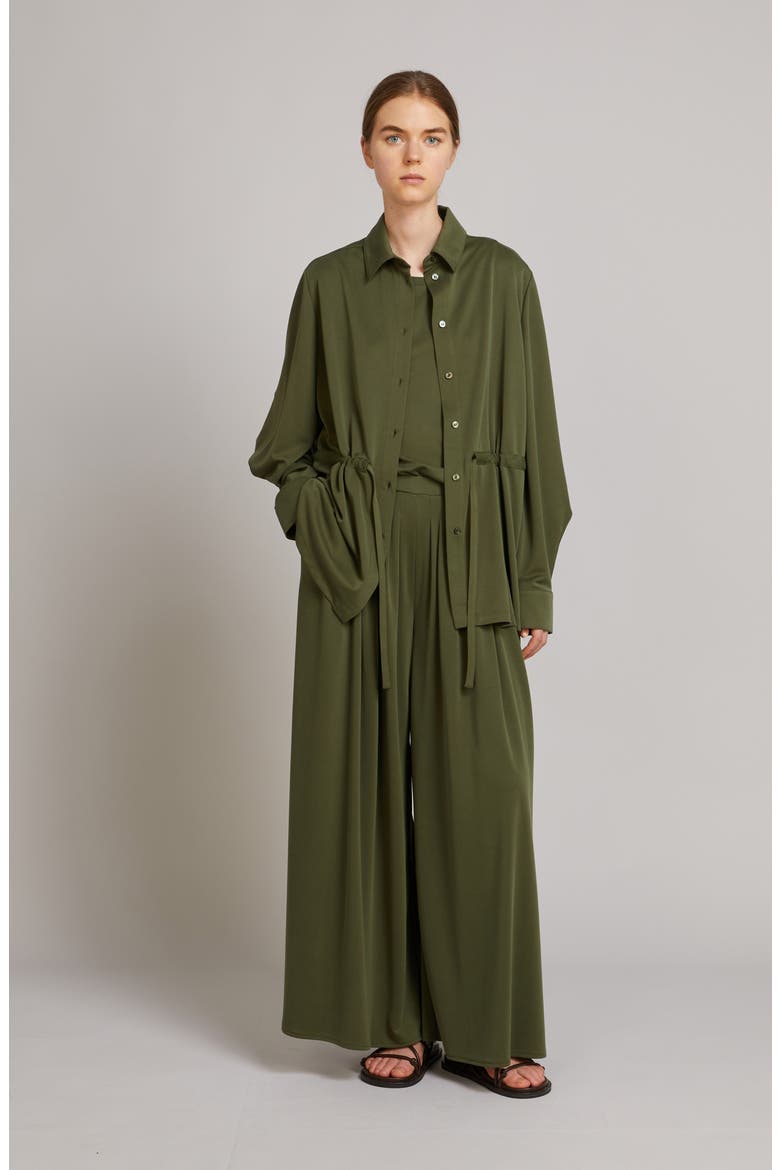 Passo Tie Waist Jersey Button-Up Shirt, Alternate, color, MOSS GREEN
