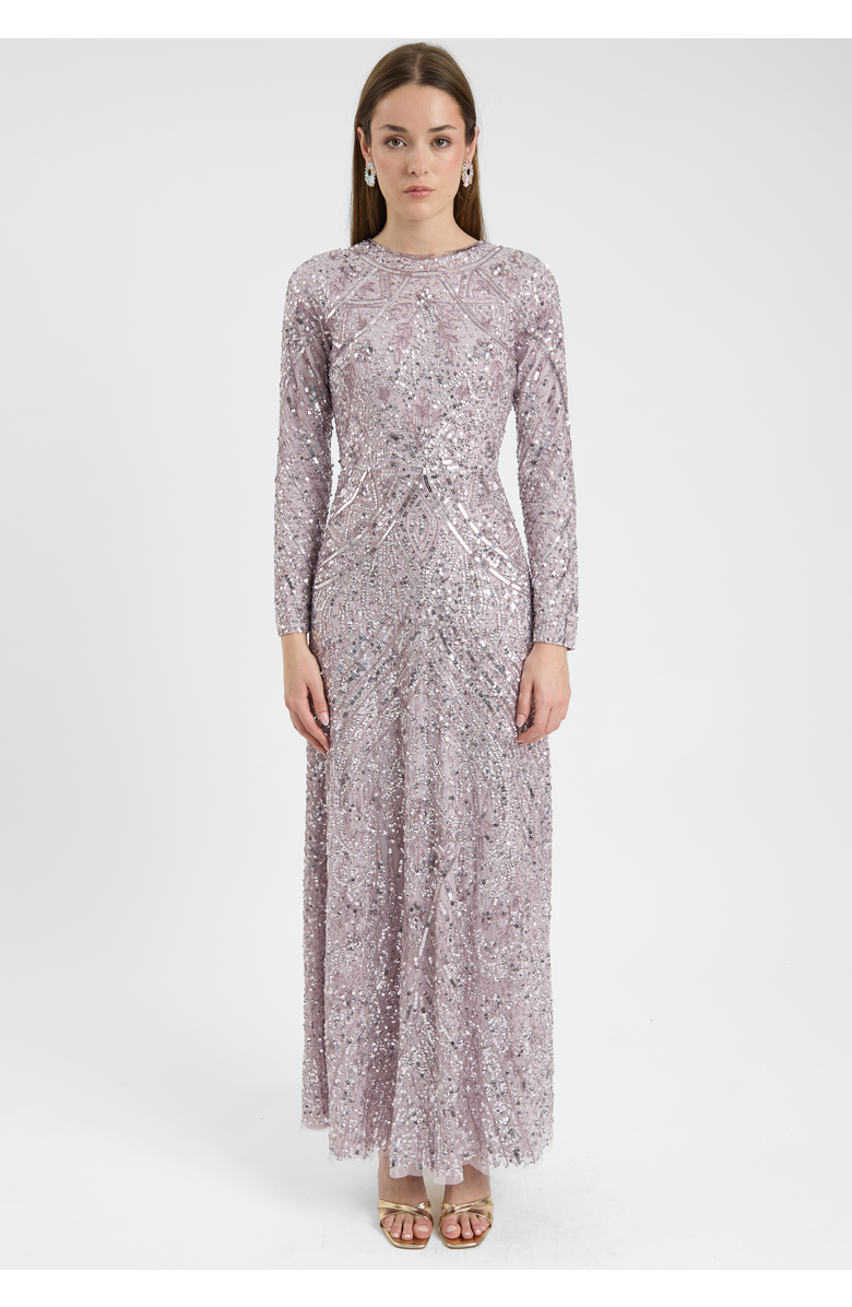 MARYISA Modest Embellished Allover Sequin Beaded Dress Maxi, Main, color, Lilac