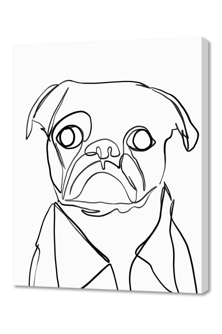 Pug Dog One Line Art Print, Main, color, WHITE